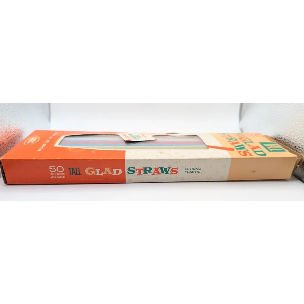 Vintage Glad Straws 50 Super Jumbo Tall Strong Plastic Union Carbide Retro Box